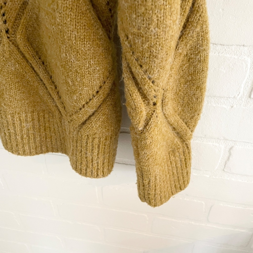 Anthropologie X ICHI Diamond Cable Knit Sweater Chunky Oversized Mustard Sz M - Picture 6 of 14